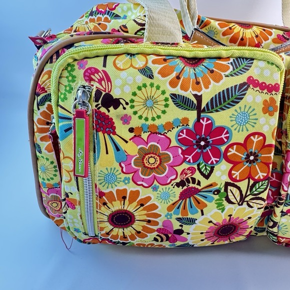 Lily Bloom Bright Floral Shoulder Bag Handbag Double Strap Pockets Yellow Green - Picture 3 of 10